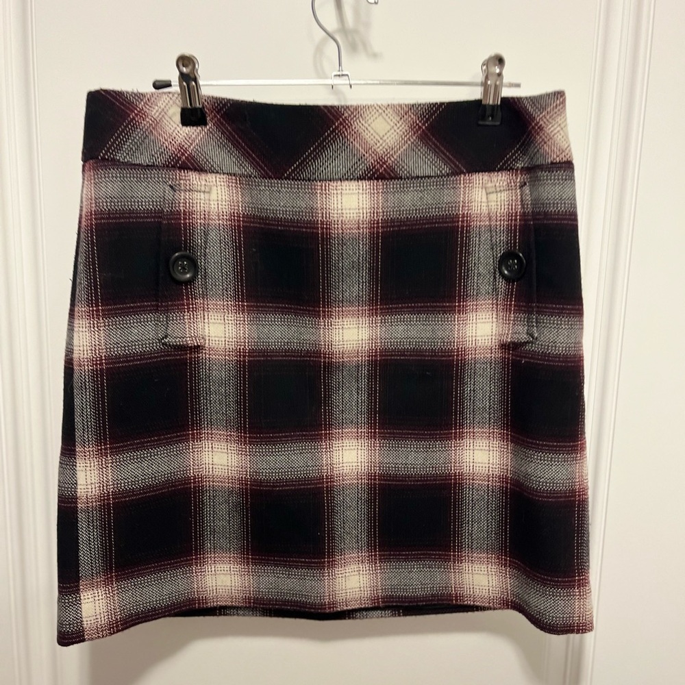 Loft Plaid Black and Burgundy Women's Skirt